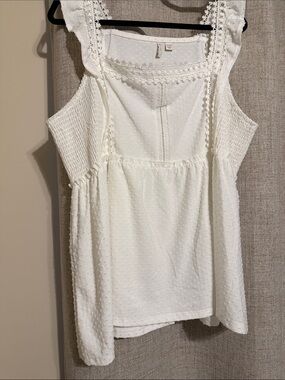Cato Women's White Swiss Dot Lace-Trim Tank Top 18/20W